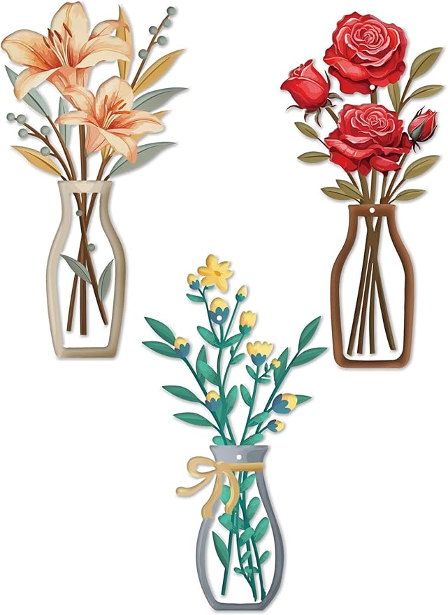 AXHoustake 3 Piece Metal Flower Wall Decor Set - DIY Rustic Colorful Floral Wall Art for Bathroom, Kitchen, Living Room, Bedroom - Farmhouse Metal Wall Art with Lily, Rose, Daisy - Housewarming Gift