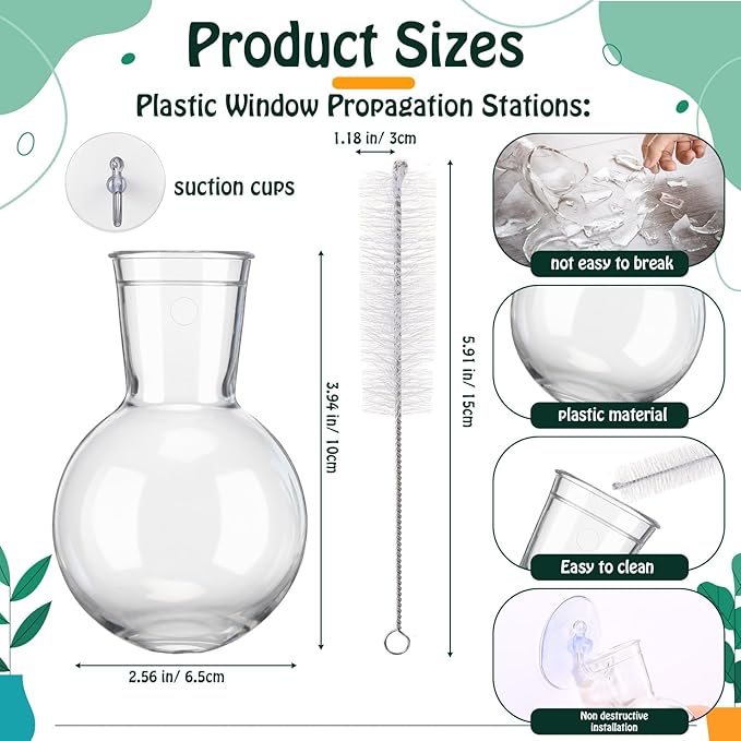 Baderke 6 Pack Window Propagation Stations Plastic Wall Hanging Planter with Suction Cups Brush Window Suction Plant Holder Vases Tubes Terrarium for Home Office Decor(Bulb)