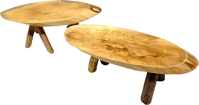 TJ Global Rustic Small Long Wood Slice Plant Stand, Mini Wooden Stool Vase Stand, Display Stand, Perfect for Home Decor in Any Room Office Garden L8.75 x W3.75 x H2.75 (2 Stands)