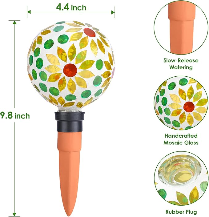 Plant Watering Globes Mosaic Self Watering Spikes 2 Pack for Indoor Outdoor Plants Automatic Plant Waterer Plant Watering Devices for Vacations Pot