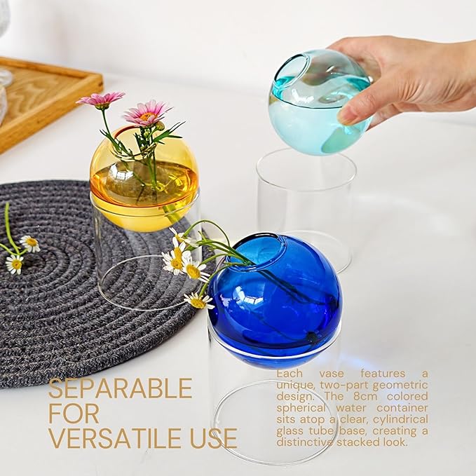 3-Pack Plant Propagation Station, Geometric Glass Vase Set | Mini Flower Vases & Planter Terrariums for Tables