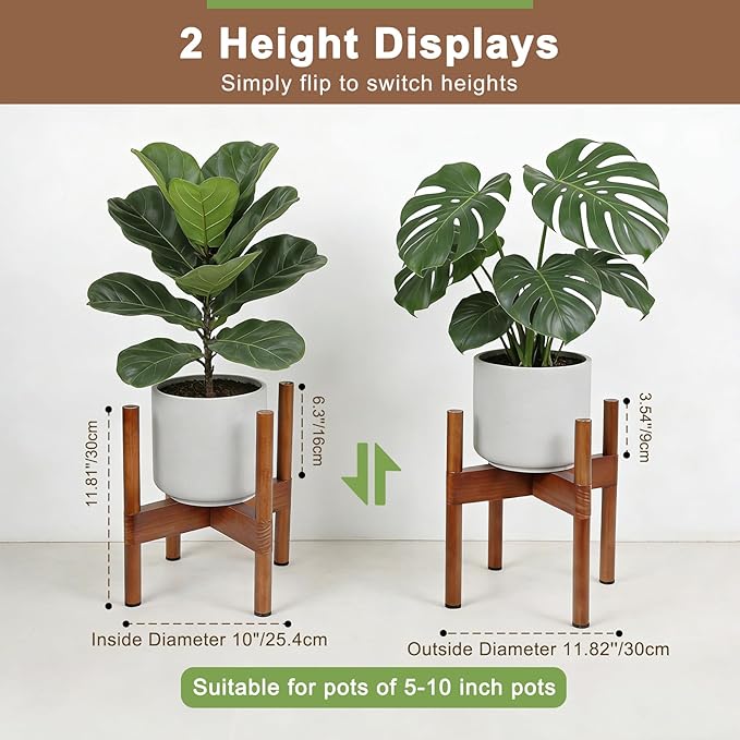 Vigordream Plant Stand Indoor, Wood Plant Holder, Mid Century Modern Decor Tall Planter Stands, 2 Height Displays Corner Single Flower Stand for Balcony, Living Room,Garden Patio Fit 5-10 Inch Pots