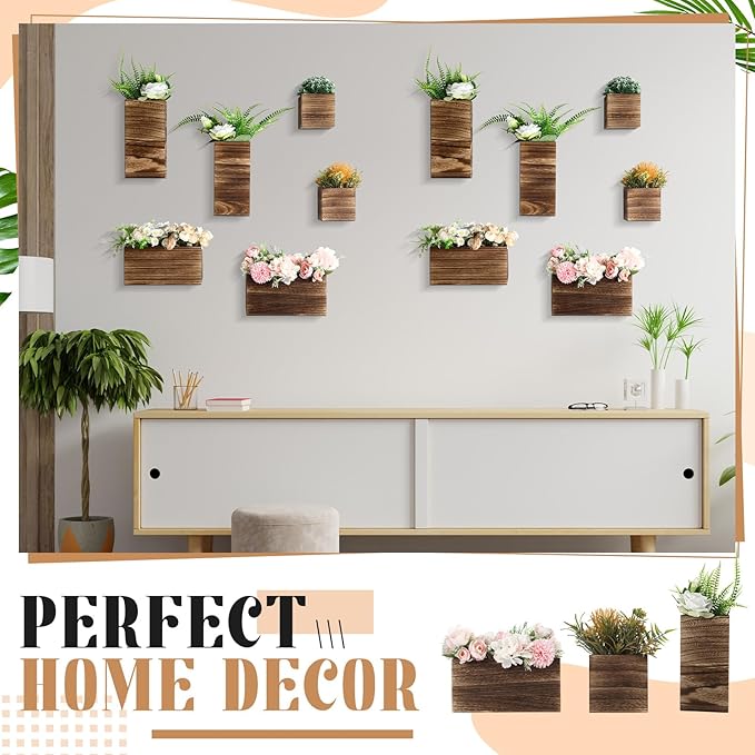 Ziliny 6 Pack Rustic Wood Wall Planters Hanging Wall Planters Pocket Vases Hanging Decor Vase for Plants Dried Flowers Faux Greenery Plants Indoor Living Room Bedroom Farmhouse Home Decor(5 Sizes)