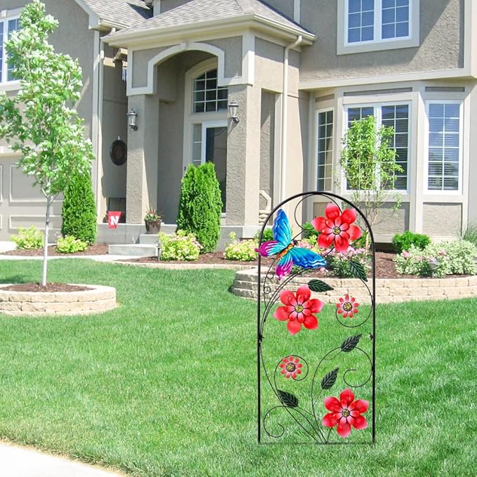 YEAHOME 33 Inch Decorative Garden Stakes, Outdoor Garden Decor Metal Flower Butterflies Spring Gardening Decor Art Yard Signs, Outdoor Decorations for Patio Outside Yard Lawn
