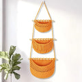 Boho Style Handwoven Rope Hanging Basket - 3-Tier Detachable Storage Organizer for Kitchen/Bathroom/Entryway, 3 Included Heavy-Duty Hooks, 7 Color Options Available (Gold)
