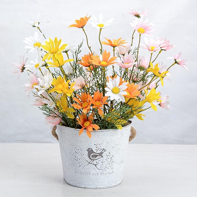XONOR 4Pcs Galvanized Metal Wall Planter- Wall Hanging Bucket Vintage Rustic Flowers Vase Planter Holder with Rope for Home Wall Decor or Plants Flowers Growing (5.5'')