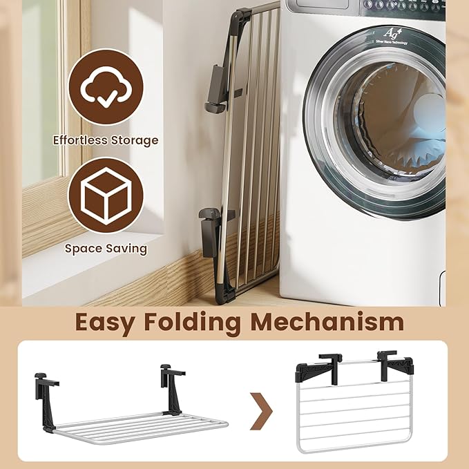 Tangkula Portable Clothes Drying Rack, Extendable Radiator Clothes Airer with Robust Aluminum Frame for Balcony Railings Windowsill, Folding Towel Rack for Indoor & Outdoor Use (Small)