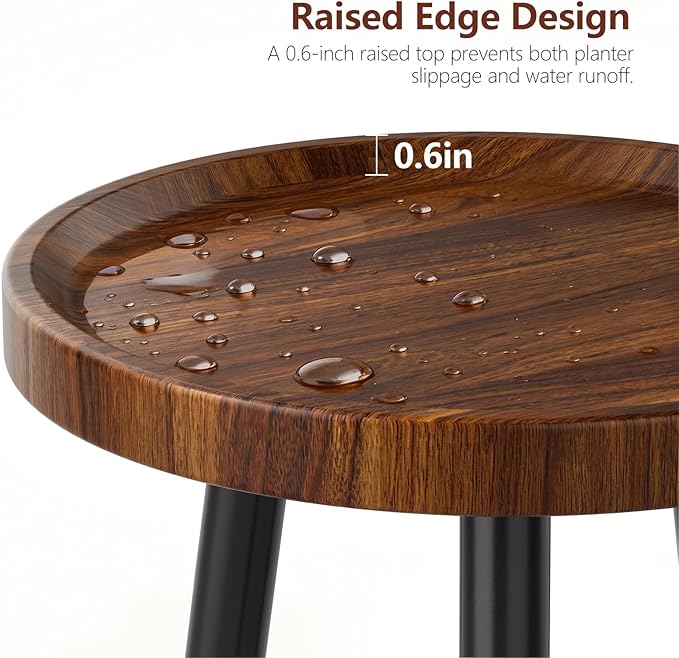 Ekisemio Plant Stand Outdoor Indoor, Mid Century Wood Side Table with Walnut Finish & Raised Edge, Modern Small End Table for Living Room (12.5"x18")