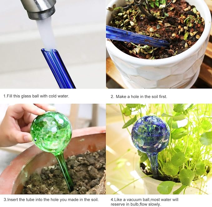Brajttt Automatic Glass Watering Bulbs, Glass Ball Planters, Decorative Garden Watering Cans with 8 Tags, 8-Pack, 2.95 inch Diameter