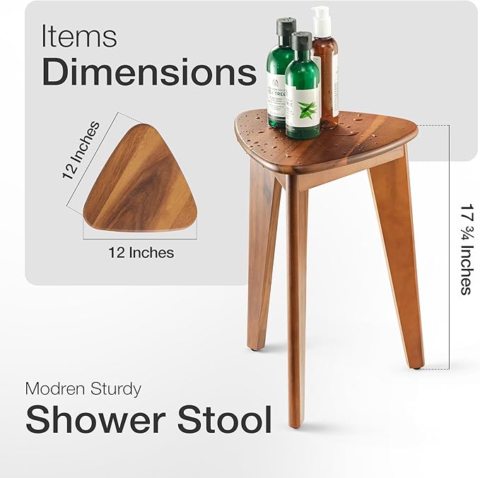 HOLANA Corner Shower Foot Rest - Wooden Showers Stool Seat for Shaving Legs - Small Corner Shower Benches for Inside Shower - Waterproof Bath Step Stools Bench for Bathroom