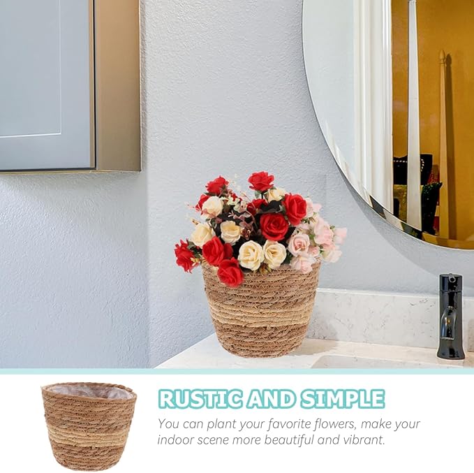 Toddmomy Woven Plant Pot Basket Handwoven Planter for Indoor Plants Natural Rattan Flower Basket 7.08X7.08X5.90 Inch Lightweight Decorative Storage Container