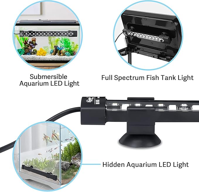 hygger 24/7 Mode Submersible Aquarium LED Light, Full Spectrum Hidden Fish Tank Light with 3 Rows Beads 7 Colors Auto On Off Sunrise-Daylight-Moonlight, Adjustable Timer Brightness