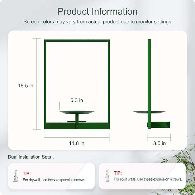 Green Metal Wall Plant Holder - 2-Pack Wall Mounted Plant Stands and Hanging Holders for Indoor Planter and Flower Pot -Rectangle Decor Shelf for Plant Storage (Pot Not Included)