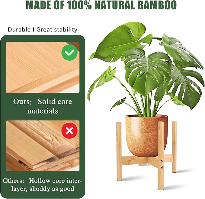 RETON Wood Plant Stand Indoor, Mid Century Modern Indoor Plant Stand, Wooden Plant Holder, Modern Bamboo Flower Pot Stand for Indoor, Outdoor, Garden, Yard, Office (9.9in, Medium)