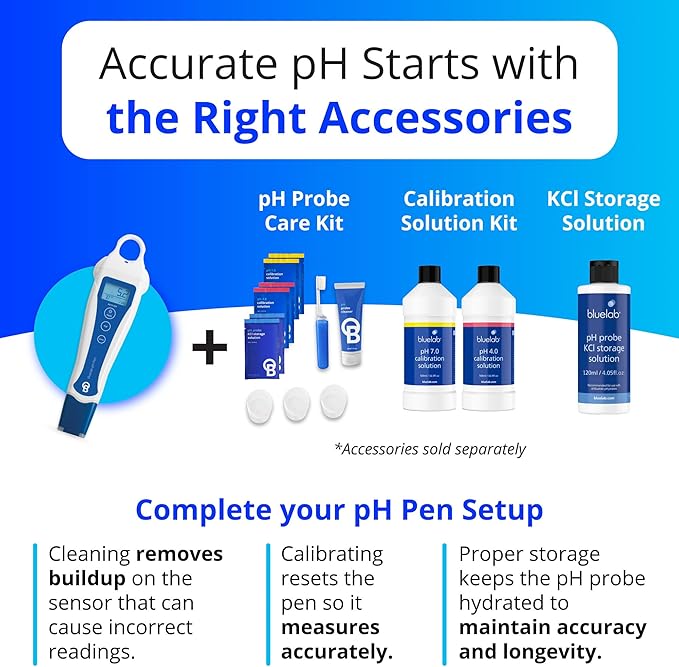 Bluelab pH Pen - ± 0.1 pH Accurate, Durable Double Junction Probe, Waterproof & Floats, Auto Temperature Compensation, Easy Calibration - Made in NZ