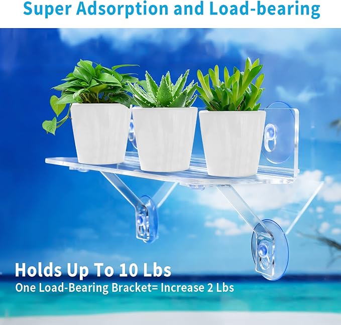 15 Inch Suction Cup Shelf for Plants Window, 6IN Extra Wide with Load-Bearing Brackets Window Shelf for Plants, Acrylic Sill Extender for Growing Herbs, Micro Vegetables, Succulents, Clear-1