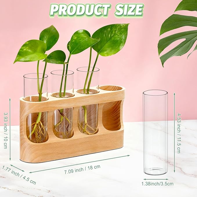 Plant Propagation Station with Wood Stand, Glass Terrarium for Hydroponics Live Plants Christmas Gifts Gardening Gifts for Women Mom 3 Lighting Modes 9 Brightness Levels Home Indoor Decor Unique