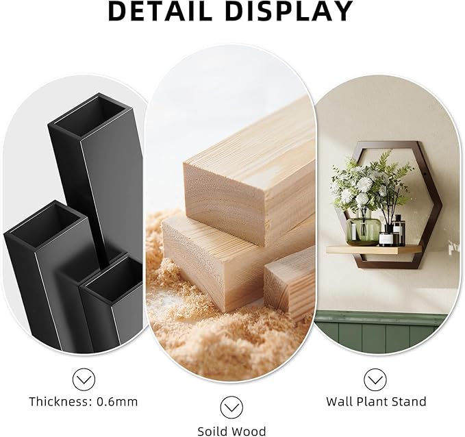 2 Pack Solid Wood & Heavy Duty Metal Wall Plant Stands,9 inch Natural Wood Shelf, Boho Arch Hanging Planter for Indoor 25 LB Load for Plants Coffee
