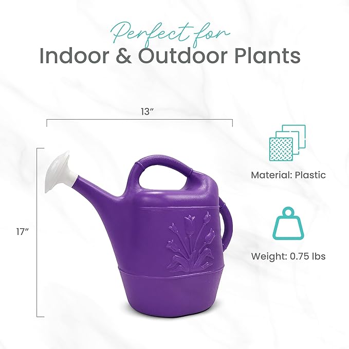 Union Products 63071 2 Gallon Plastic Indoor/Outdoor Watering Can w/ Tulip Design for Garden, Potted Plants, & Patio Pots, Purple