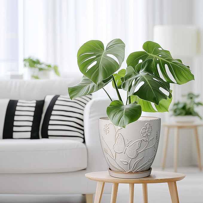 MPotTo 8 Inch Ceramic Pots for Plants Large Planter Pot with Drainage Hole and Saucer Round Flower Pot for Indoor Outdoor Decor, White