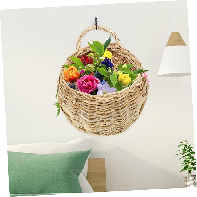 2pcs Woven Hanging Planter Basket Decorative Wall Hanging Flower Storage Baskets for Home Decor Space Saving for Indoor Plants Flowers Rustic Style for Kitchen Living Bathroom
