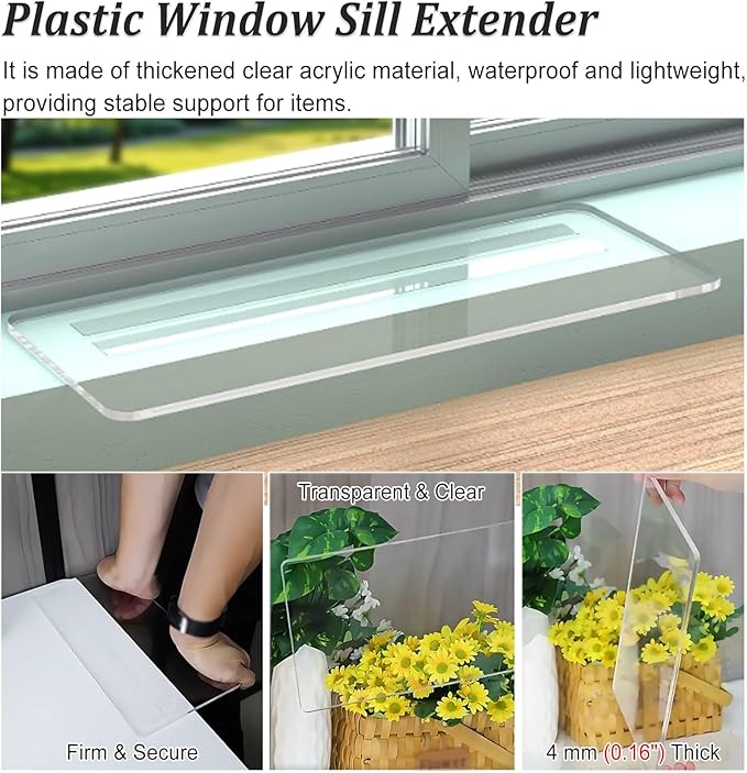 Clear Acrylic Window Sill Extender 0.16" Thick, Windowsill Extension Shelves with Double-sided Adhesive, Cat Window Perch/Plant Stand(45x25cm (17 3/4" x9 7/8"))