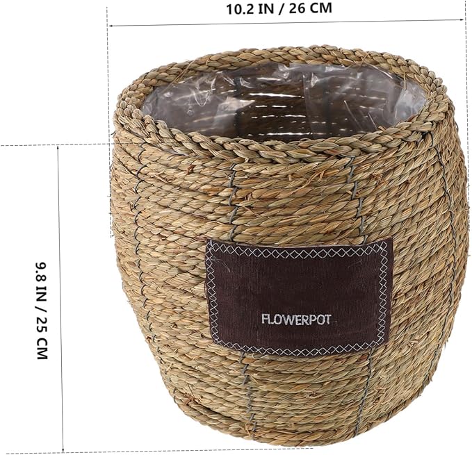 Luxshiny Handwoven Straw Wicker Basket Planter Flower Pot Decorative Storage Holder for Indoor Outdoor Garden Balcony, Medium Large Woven Rattan Plant Container