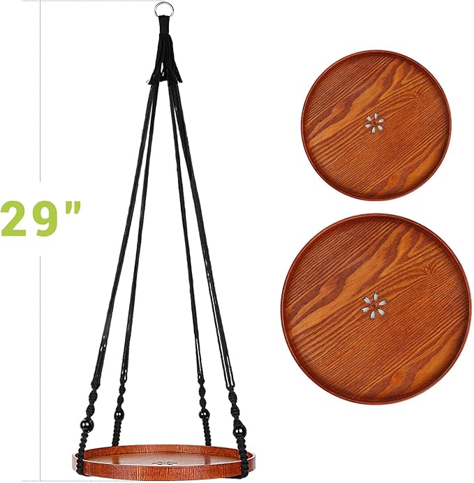 E-Know Macrame Plant Hanger - 2 Set Indoor Hanging Planter Shelf - Hanging Planter Rack Decorative Flower Pot Holder - Handmade Cotton Plant Hangers with Wood Tray