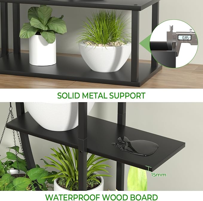 Plant Stand Shelf Indoor with 6 Grow Light, 7 Tiered 65" Tall Black Large Half Moon Lighted Plant Rack Holder, 2 Pack Big High Circular Arch Multi Herb Stand with Built in LED Grow Light Set