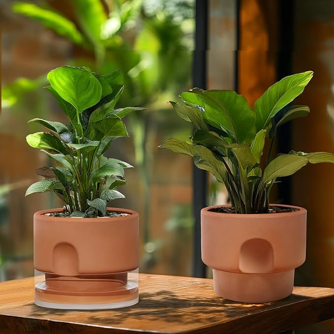 GUGUGO Self Watering Pot for Indoor Plants, 6 Inch Self-Watering Terracotta Plant Pots, Terracotta Planters with Clear Reservoir, Terra Cotta Flower Pots Planters, Large Modern Office Home Décor