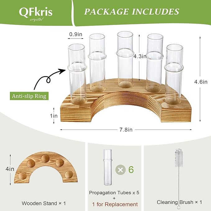 Plant Propagation Station with Wooden Stand, Glass Propagation Vase for Plants, Plant Terrarium Birthday Gifts for Women Mom Plants Lovers, Home Office Garden Decor, 5 Glass Tubes