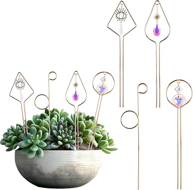 4 Pack Small Trellis for Potted Plants, Metal Garden Trellis for Indoor Outdoor, Plant Trellises for Climbing Vine Ivy Flower, with Crystal Sun Catcher