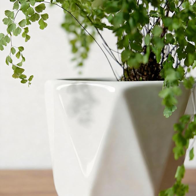 Octagon Ceramic Plant Pots - Indoor White Flower Planter Set with Drainage Holes, 6.5+5.5+4.5 Inch, Modern Decorative Planter Pots for Indoor Plants, Home Decor, Ideal Gifts for Women, Set of 3