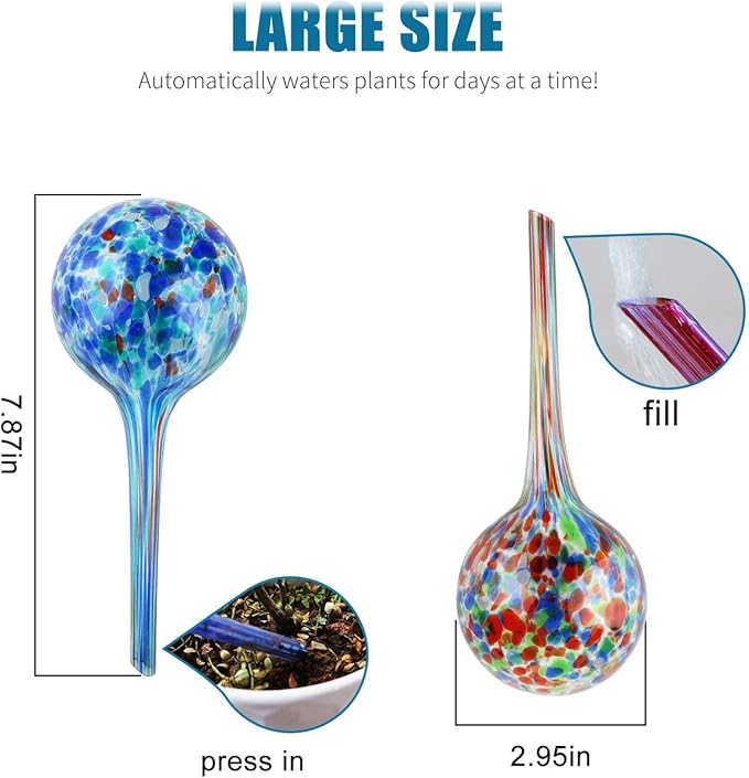 Brajttt Automatic Glass Watering Bulbs, Glass Ball Planters, Decorative Garden Watering Cans with 8 Tags, 8-Pack, 2.95 inch Diameter