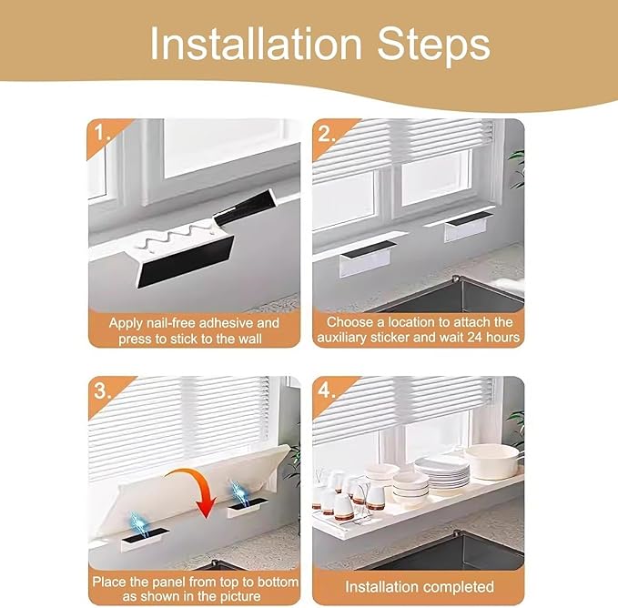 Window Sill Extender Plate, 23.6in White Countertop Extension Board, Carbon Steel Storage Shelf With Magnetic Base For Kitchen Organization Storage