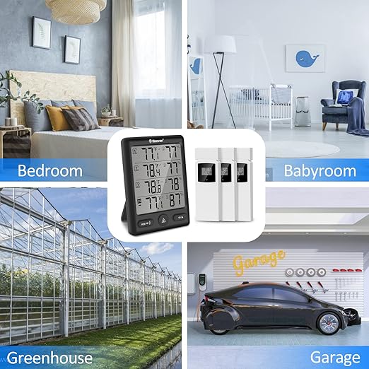 Geevon Indoor Outdoor Thermometer Wireless with 3 Remote Sensors, Digital Hygrometer Thermometer, Wireless Temperature Humidity Monitor Gauge with 200FT/60M Range