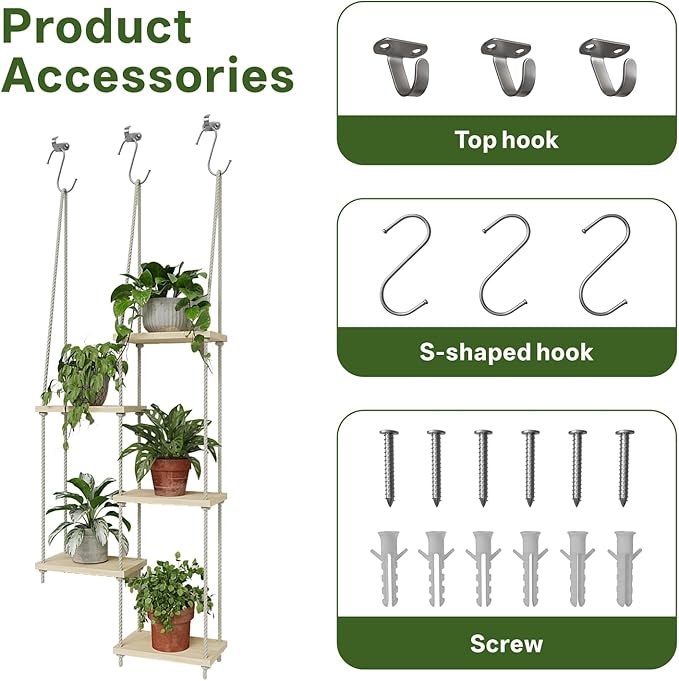 Window Plant Shelves 5-Tier Hanging Plant Shelves for Indoor Window Shelf for Plants Wall Mounted Window Sill Plant Shelf Living Room Garden Boho Decor