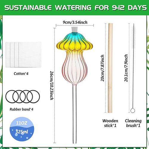 11 oz Large Plant Watering Globes, Glass Self Watering Globes, Gradient Color Mushroom Self Watering Planter Insert, Vacation Plant Watering Devices, Automatic Watering Bulbs (Large-4 Pack)