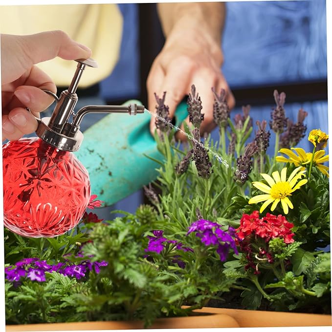 Toddmomy Vintage Glass Spray Bottle Small Watering Kettle with Top Pump for Indoor Plants Refillable and Portable Garden Sprayer for Flower