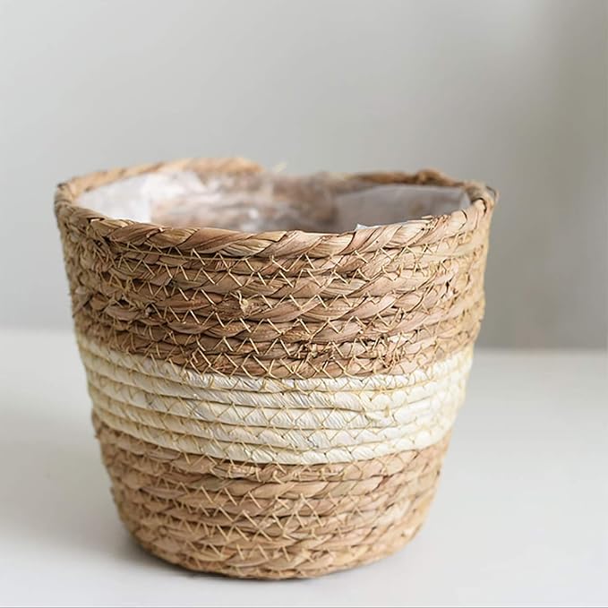 Seagrass Planter Basket Rattan Flower Basket Indoor Outdoor Flower Pots Cover Plant Pots Containers Straw Basket Rattan Vases Pots Home Decoration Flower Handmade Basket (#4)