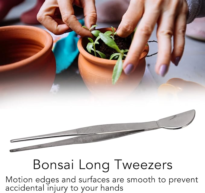 TOPINCN Bonsai Tweezers, Stainless Steel Long Plant Tweezers with Moon Spatula Head, Home Garden Potted Loosening Soil Plan Grass (Straight)