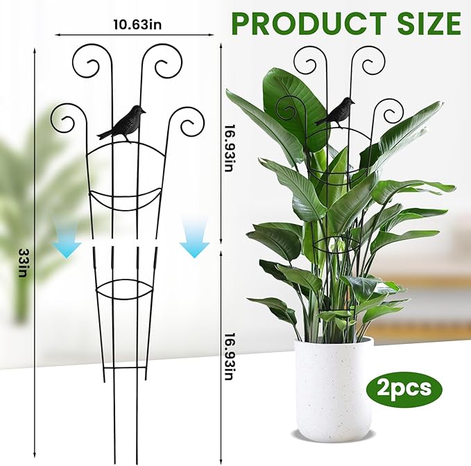 30 Inch 2Pack Garden Trellis for Climbing Plants, Rustproof Sturdy Metal Plant Trellis, Decorative Trellis for Potted Plants, Climbing Vines, Flowers, Vegetables, Indoor Outdoor Plant Support, Black