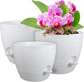 WSMKSZ 12/10/9 inch Large Self Watering Pots, Plant Pots with Mesh Drainage Holes for Indoor Outdoor Garden Plants, Flower Pots with Deep Reservoir, Set of 3 Plastic Planters, Specked White