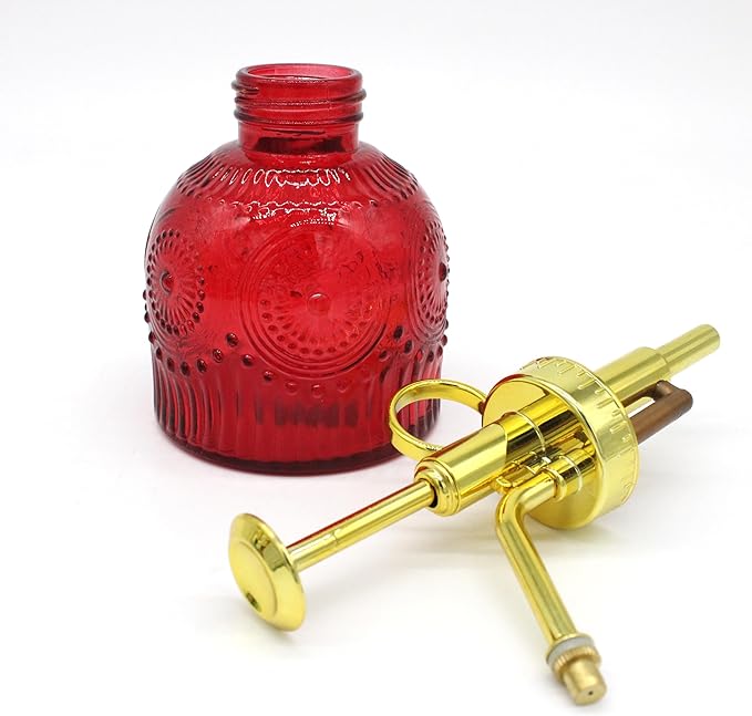 Glass Plant Mister Spray Bottle, 230ML Vintage Plant Spritzer, Succulent Watering Bottle Glass with Top Pump, Small Plants Sprayer Watering Can for Indoor Outdoor House(Red)
