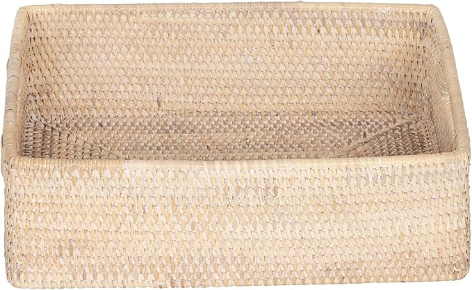 Kouboo Laguna Rattan Shelf & Organizer Basket, Wicker Storage Basket, Ideal for Kitchen Storage, Storage Baskets Shelves, Decorative Box, Toys Home Decor, White/Latte