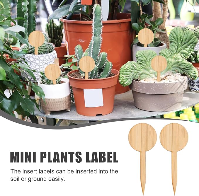 Kisangel Plant Markers Labels 60 Pcs Bamboo Potted Plant Round Live Succulents Plants