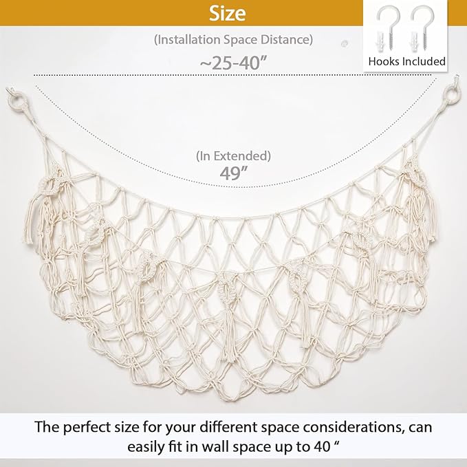 YKBU Stuffy Animal Net for Stuffed Animals Storage Hammock Macrame Stuffed Animal Toy Display Plush Toy Holder Wall Hanging Net for Stuffed Animal Display (Cream,49" W)