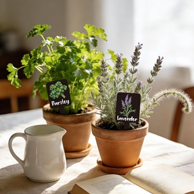 Whaline 12Pcs Herb Plant Label Signs 12 Styles Garden Herb Markers Thickened Waterproof Acrylic Plant Stake Tags with Names for Nursery Indoor Outdoor Garden Decor
