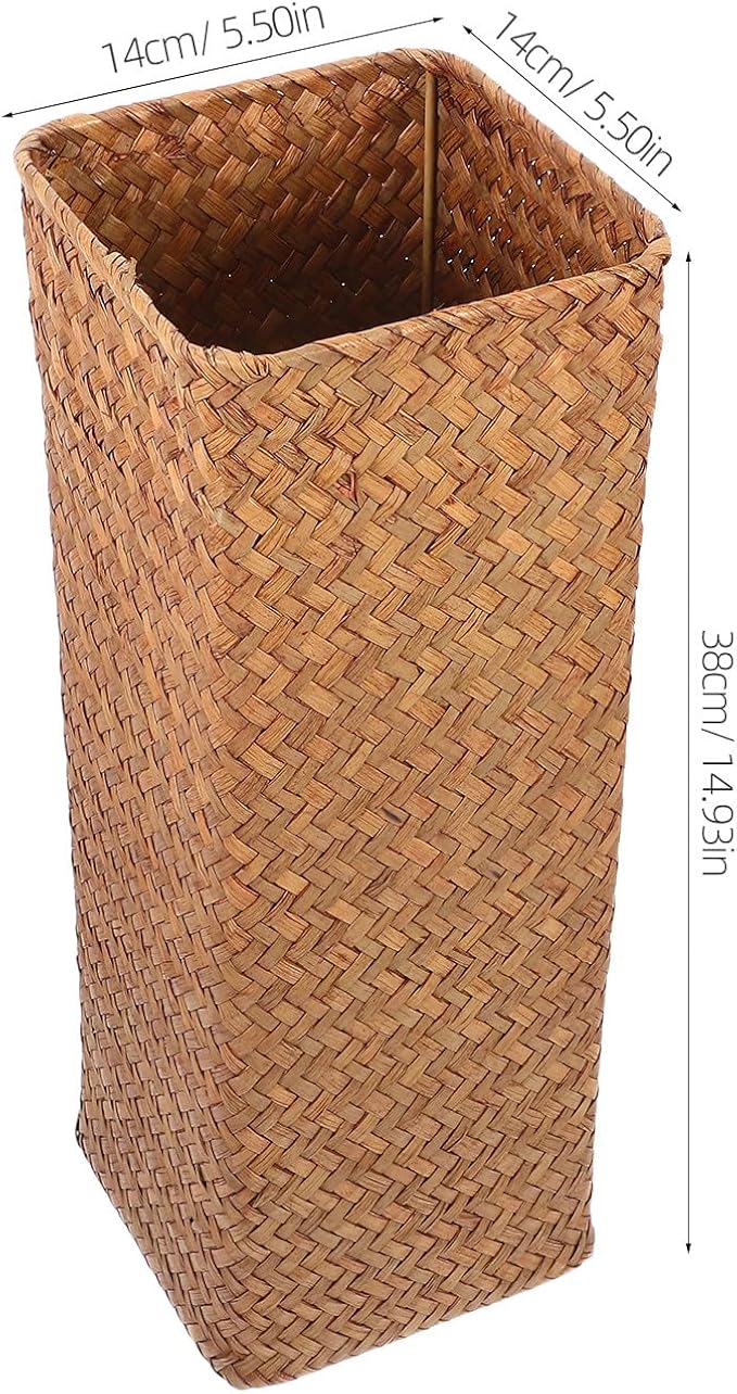 Rustic Large Woven Flower Basket Vase 14x14x38cm Seagrass Dried Flower Holder Boho Home Decor Planter for Indoor Floral Arrangement