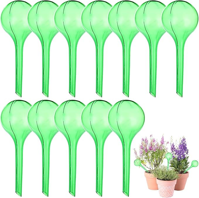 LOCOLO 12 Pieces Watering Globe Set, PVC Watering Bulbs Globe, Imitation Glass Plant Self-Watering Globes, Self Watering System for Indoor House Small Potted Plants (Green)